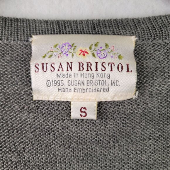 Vintage 95 Susan Bristol Gray Knit Vest Small Beaded Embroidered Deadstock New - Picture 2 of 10